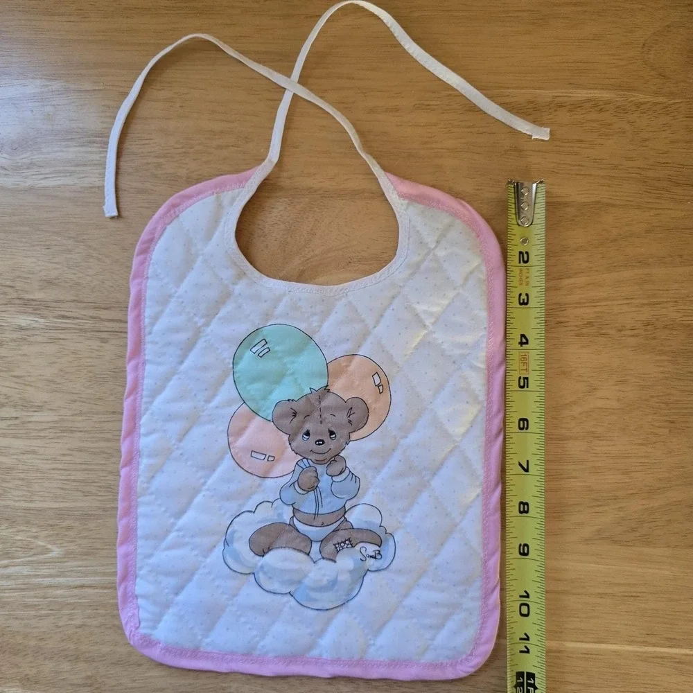Baby Bib Bear + Balloons Quilted Cotton, Precious Moments‎ Fabric Vintage NWOT